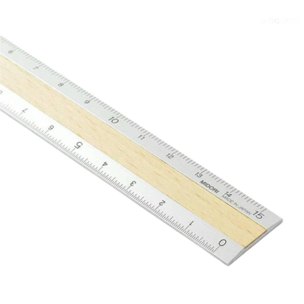 Midori 15cm Metal and Wood Metric Ruler with Laser‑Engraved Scale