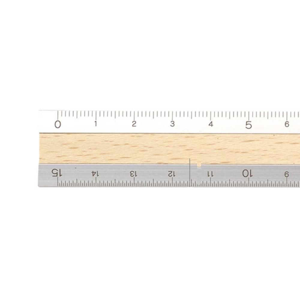 Midori 15cm Metal and Wood Metric Ruler with Laser‑Engraved Scale