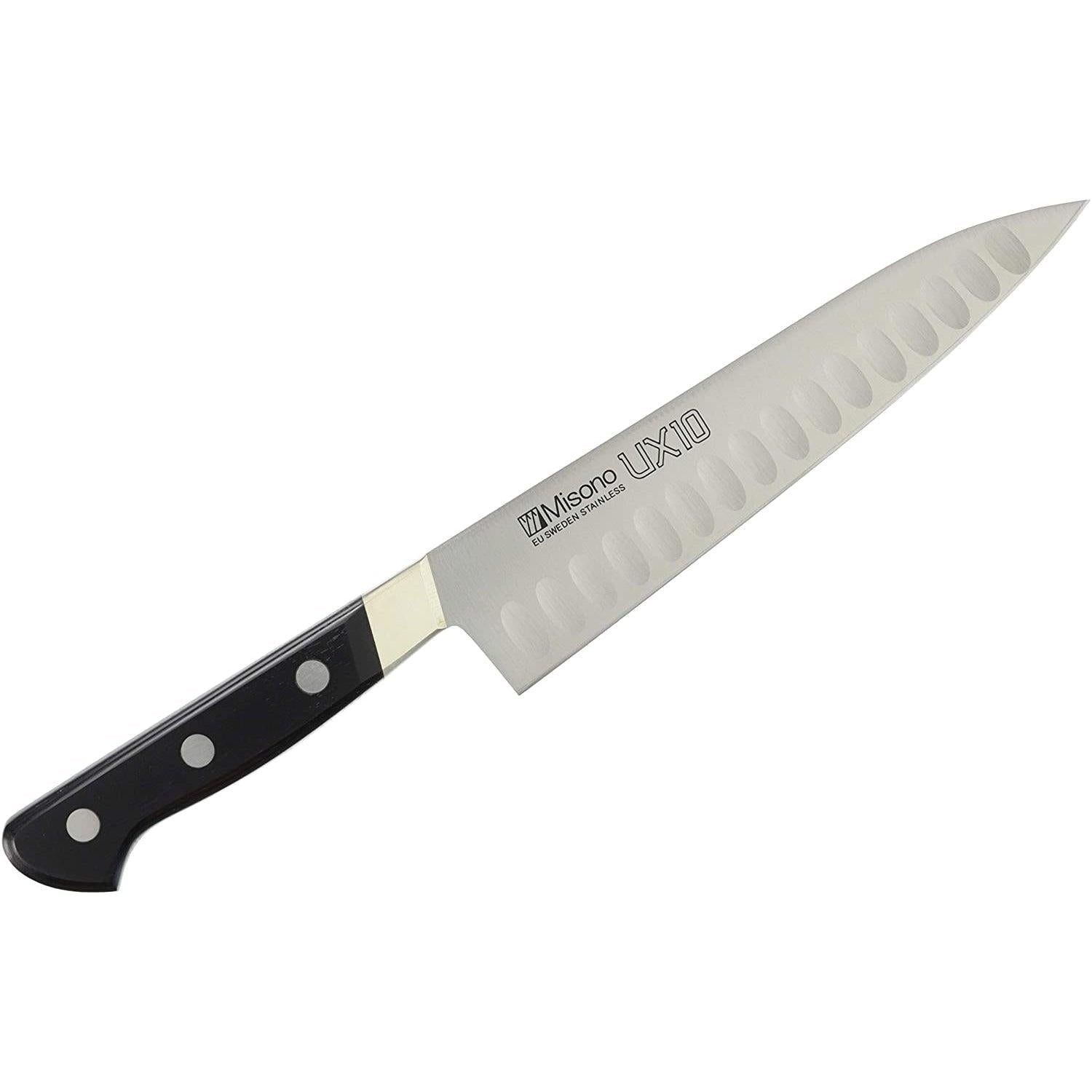 Misono UX10 240mm Stainless Steel Gyuto Salmon Knife with professional silver bolster and black handle