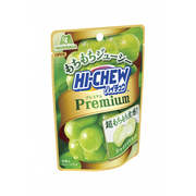Morinaga Premium Hi-Chew Shine Muscat 35g resealable pouch featuring green grapes