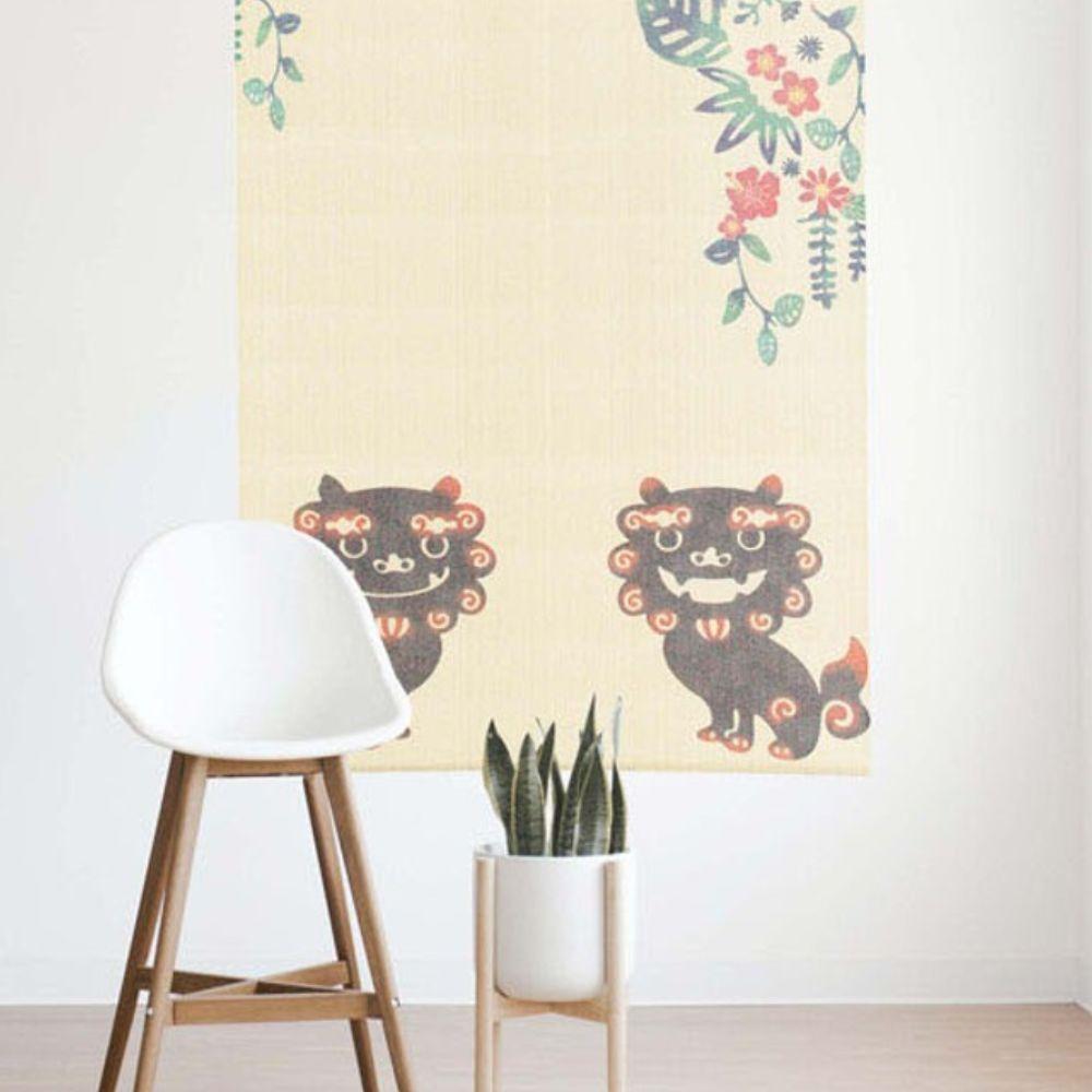 Narumi Lace Noren Curtain featuring Shisa Lion Dog – 85x150cm