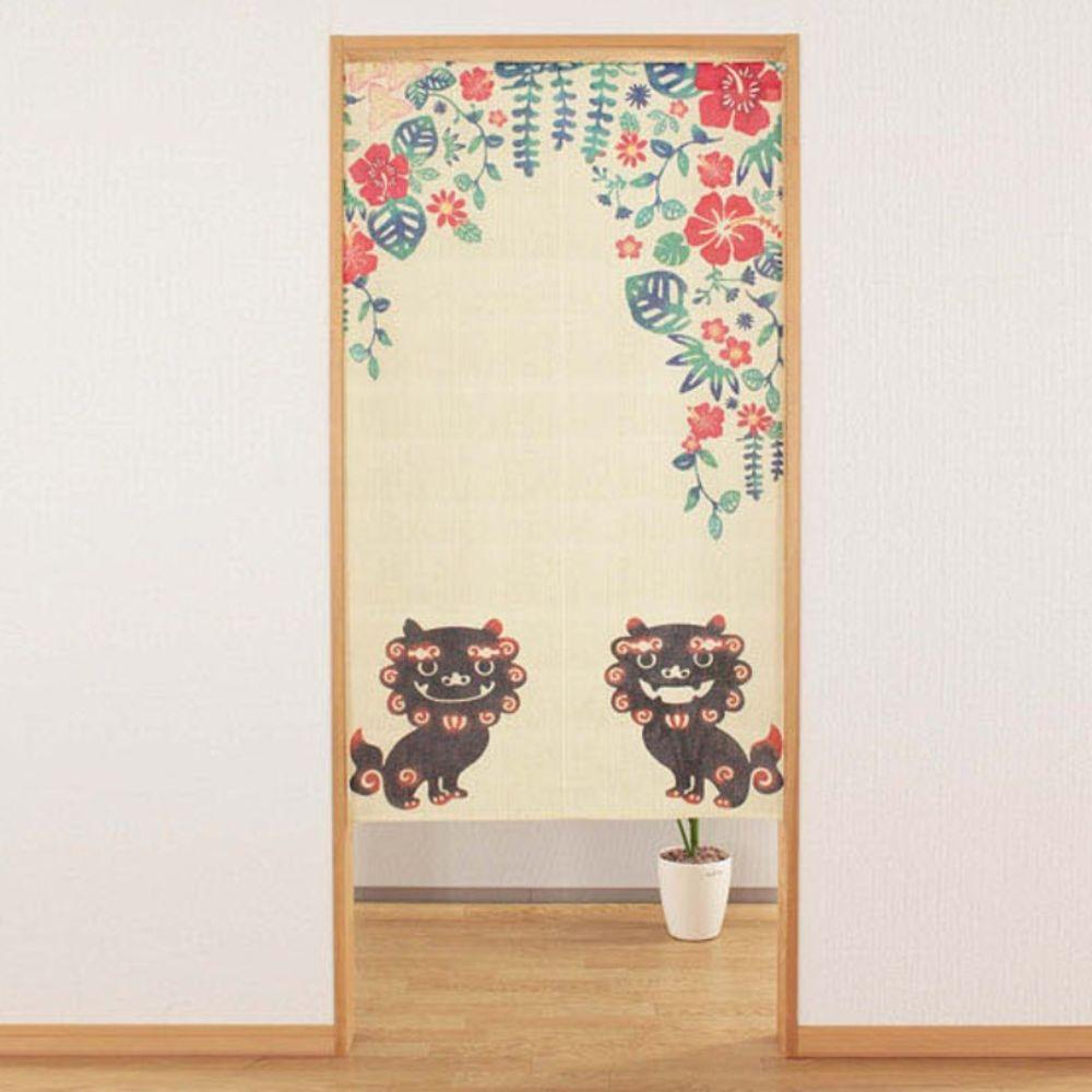 Narumi Lace Noren Curtain featuring Shisa Lion Dog – 85x150cm