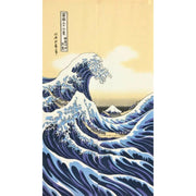 Narumi Japanese Noren curtain featuring Hokusai's Great Wave off Kanagawa in vibrant indigo and white