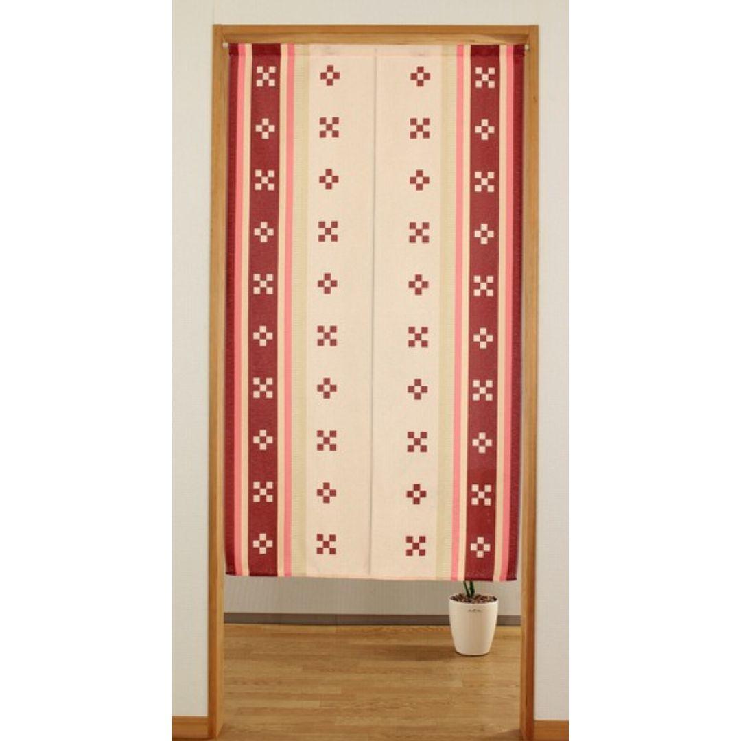 Traditional Red Kasuri Noren Doorway Curtain with Eternal Love Motif