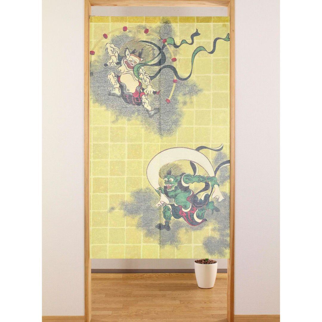 Japanese Noren Doorway Curtain Fujin Raijin Gold Thread 85x150cm