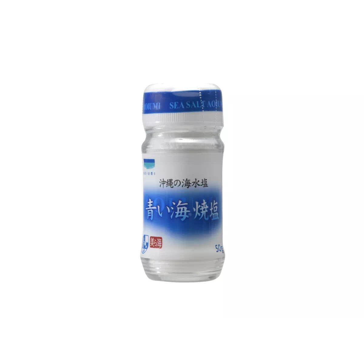 Okinawa Blue Sea Salt 50g package showing fine white roasted salt crystals