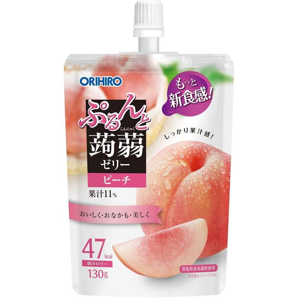 Orihiro Peach Drinkable Konjac Jelly 130g pouch with fresh peach illustration