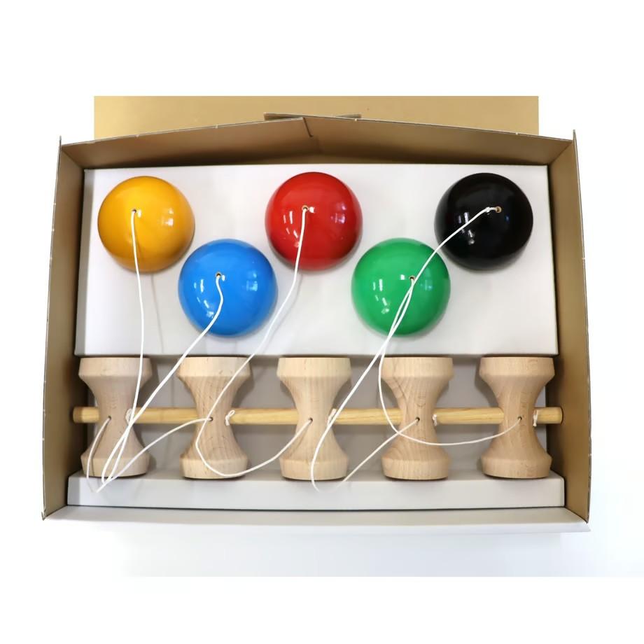Ozora 5‑Cup Kendama Japanese Skill Toy with Colored Balls