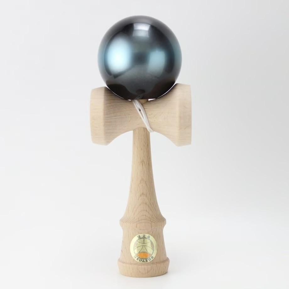 Official Ozora Galaxy Blue Kendama with JKA certification seal on handcrafted wooden body
