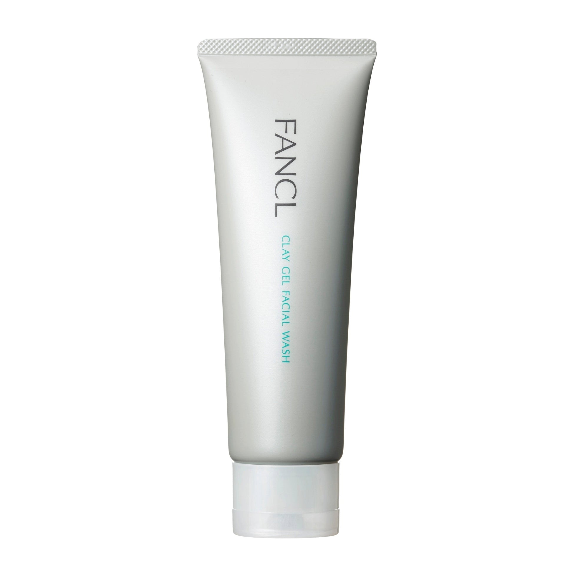 FANCL Clay Gel Anti-Pore Facial Wash 120g tube in white and blue packaging featuring a smooth gel texture description.
