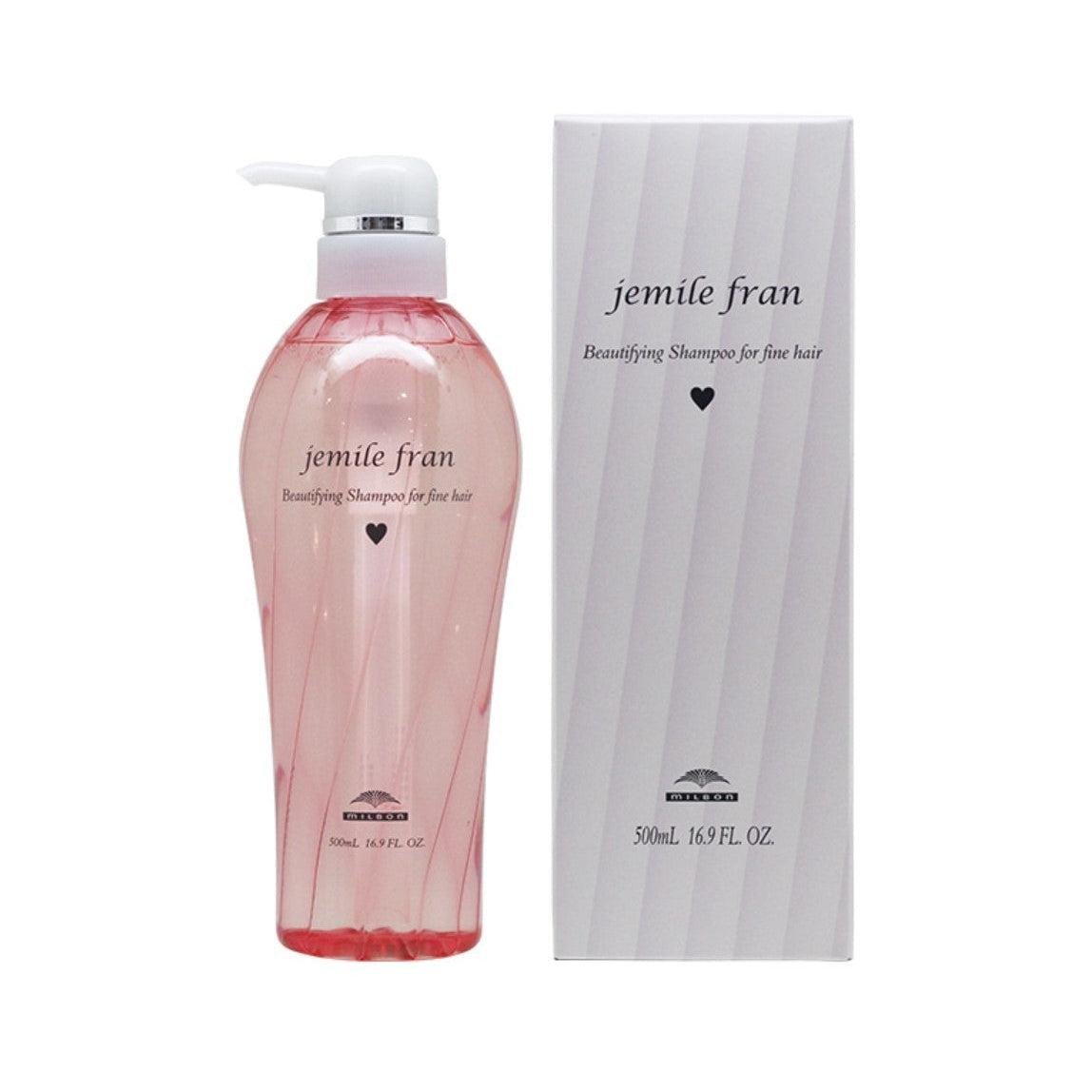 Milbon Jemile Fran Heart Shampoo 500ml pink bottle for fine hair volumizing