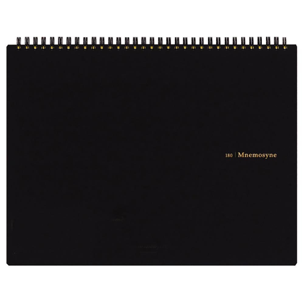 Maruman Mnemosyne A4 5mm grid notebook with black resin cover and gold dual-ring binding