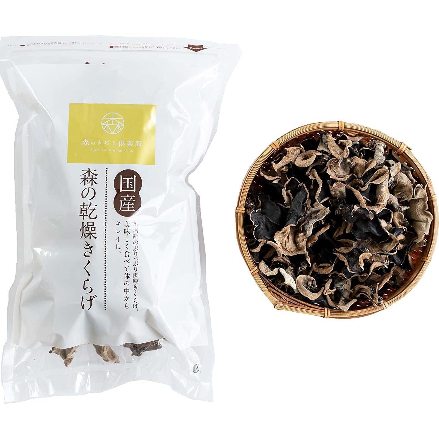 100g package of premium dried Japanese Kikurage wood ear mushrooms featuring thick, dark brown whole pieces