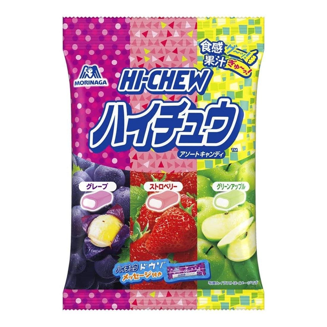 Morinaga Hi-Chew Assorted Fruit Candy Bag 86g featuring Strawberry, Green Apple and Mango