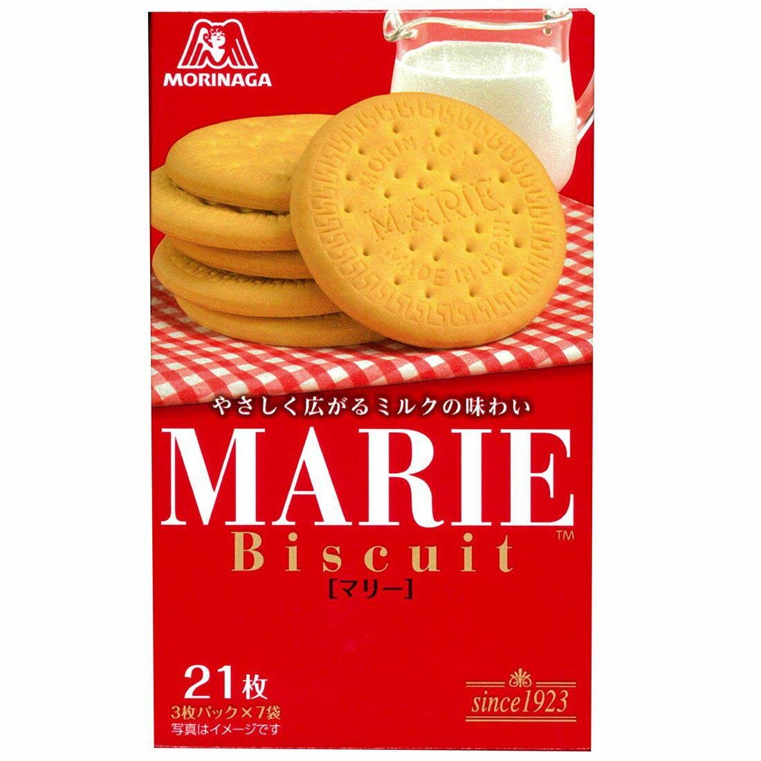 Morinaga Marie Biscuit box showing crispy milk-flavored cookies and individual packaging