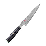 Miyabi 5000FCD 110mm Petty Knife featuring 49-layer Damascus steel blade and black D-shaped handle