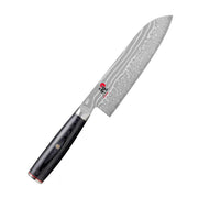 Miyabi 5000FCD 180mm Damascus Steel Santoku Knife with floral pattern and ergonomic black handle