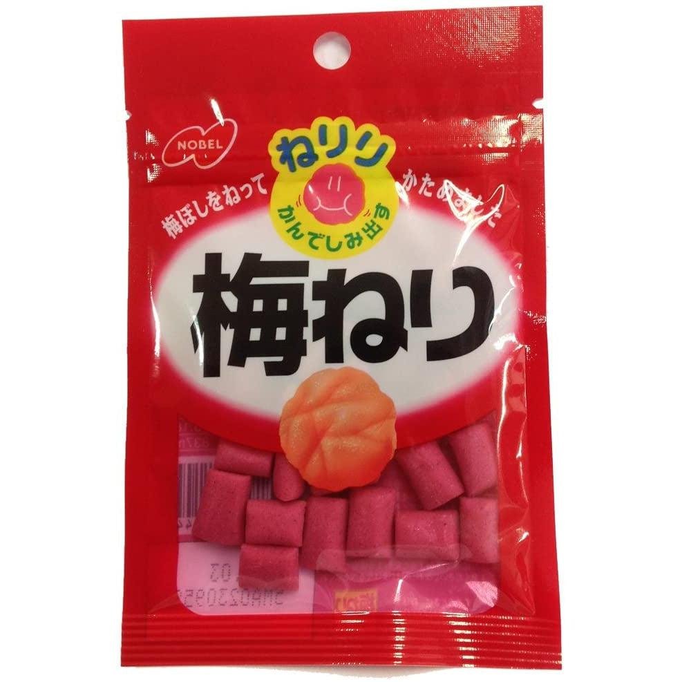 Nobel Neriri Ume 10-pack packaging showing red plum paste candy tubes