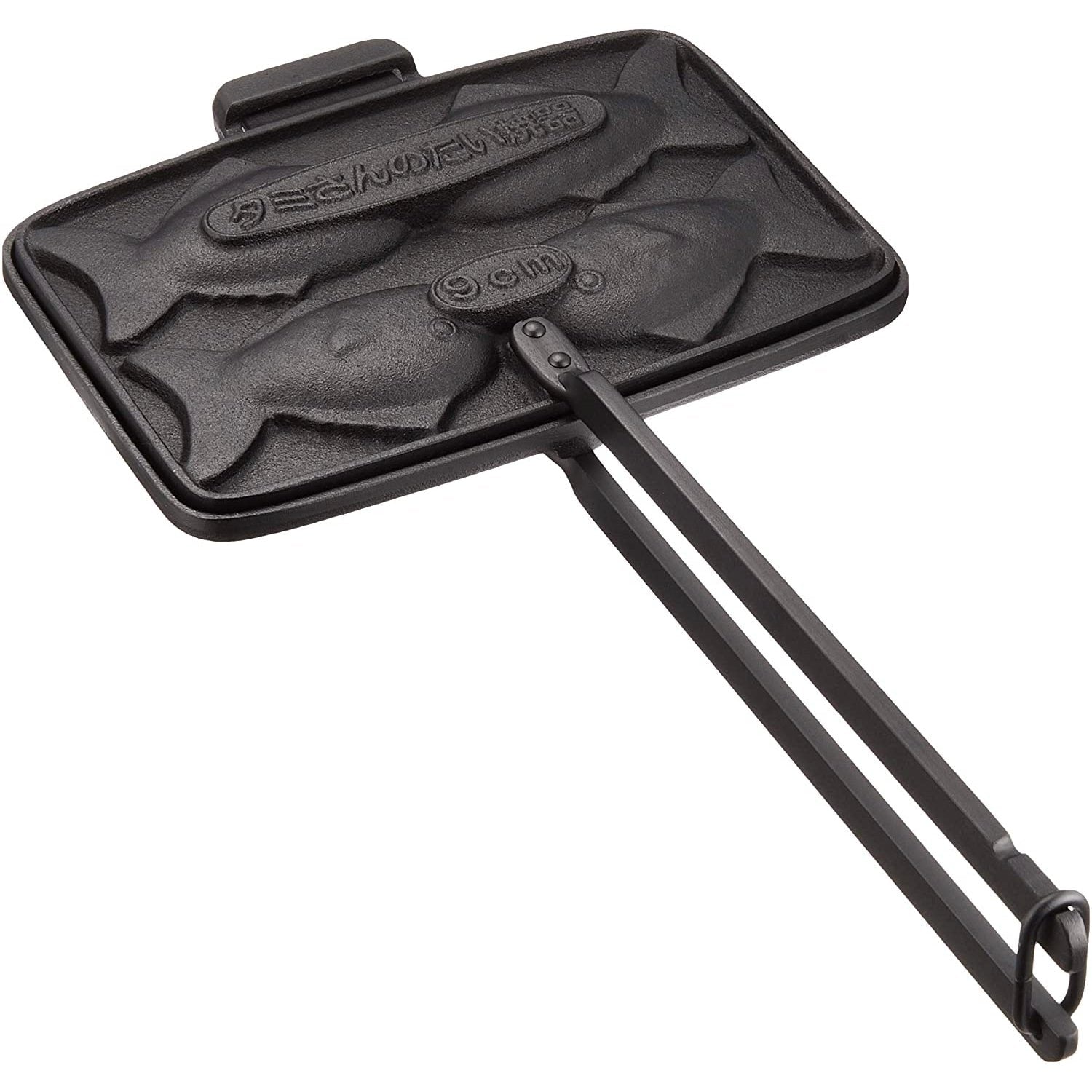 Oigen Nambu Cast Iron Taiyaki Maker featuring two fish-shaped molds with a traditional black iron finish