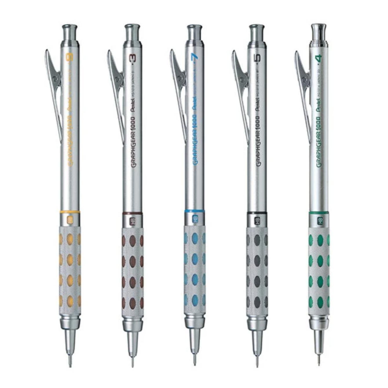 Pentel GraphGear 1000 0.3mm professional mechanical pencil with silver metal barrel and retractable tip