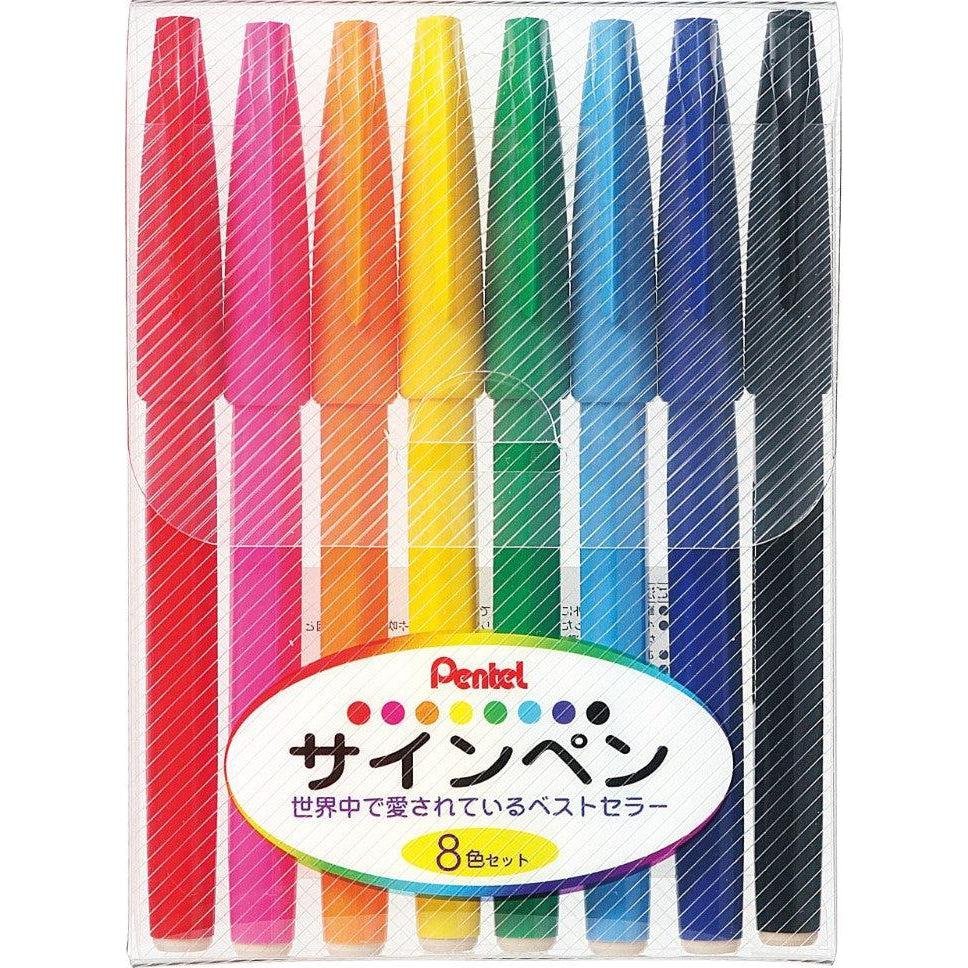 Pentel Sign Pen Marker Set 8-Color Vivid Ink Professional