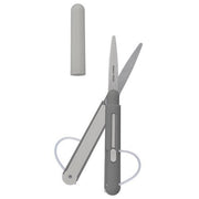 Raymay Fujii Pencut pen-style foldable scissors in a compact black and blue design with safety cap removed