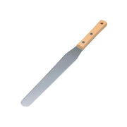 Professional Tiger Crown Japanese stainless steel palette knife with a black ergonomic handle on a white background