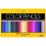 Tombow 36-Color Professional Colored Pencil Set in a classic yellow tin box with vibrant pencils displayed