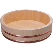 Authentic Umezawa 36cm Sawara Cypress Hangiri wooden sushi rice bowl with copper bands