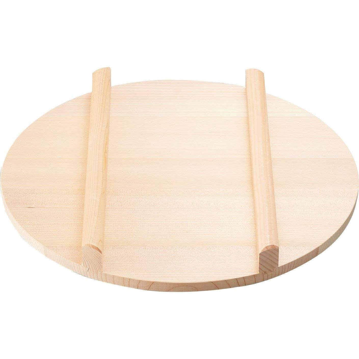Umezawa Sawara Cypress 36cm Sushi Oke Lid handcrafted from light-colored natural wood showing authentic wood grain