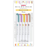 Zebra Mildliner Dual-Tip Highlighter Markers 5-color Soothing Set showing broad and fine tips