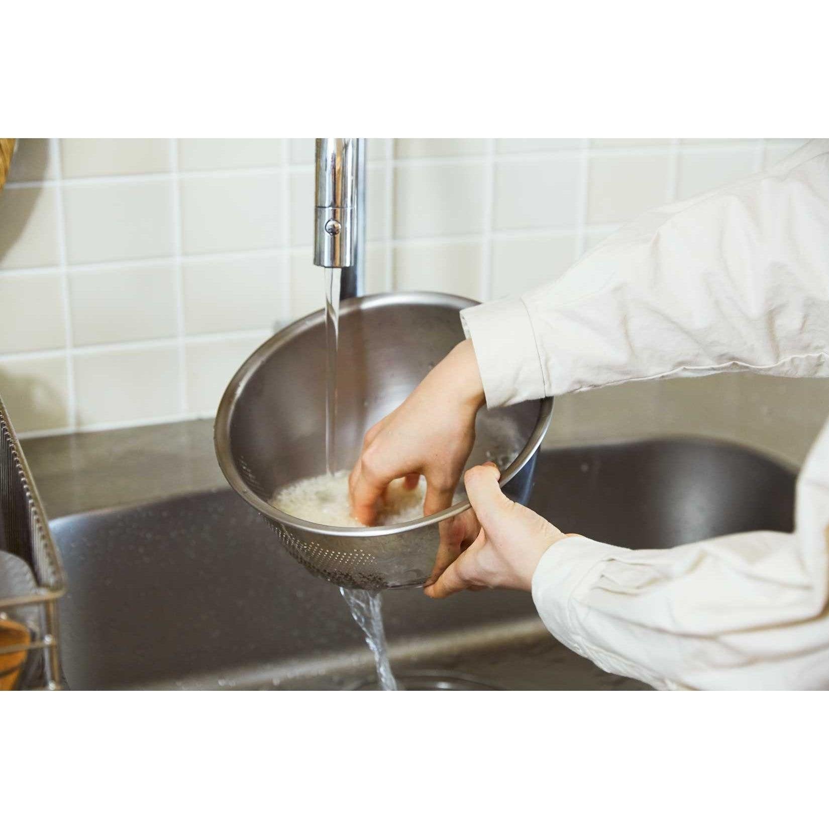 Premium 3‑Way Stainless Steel Rice Washing Bowl with Strainer
