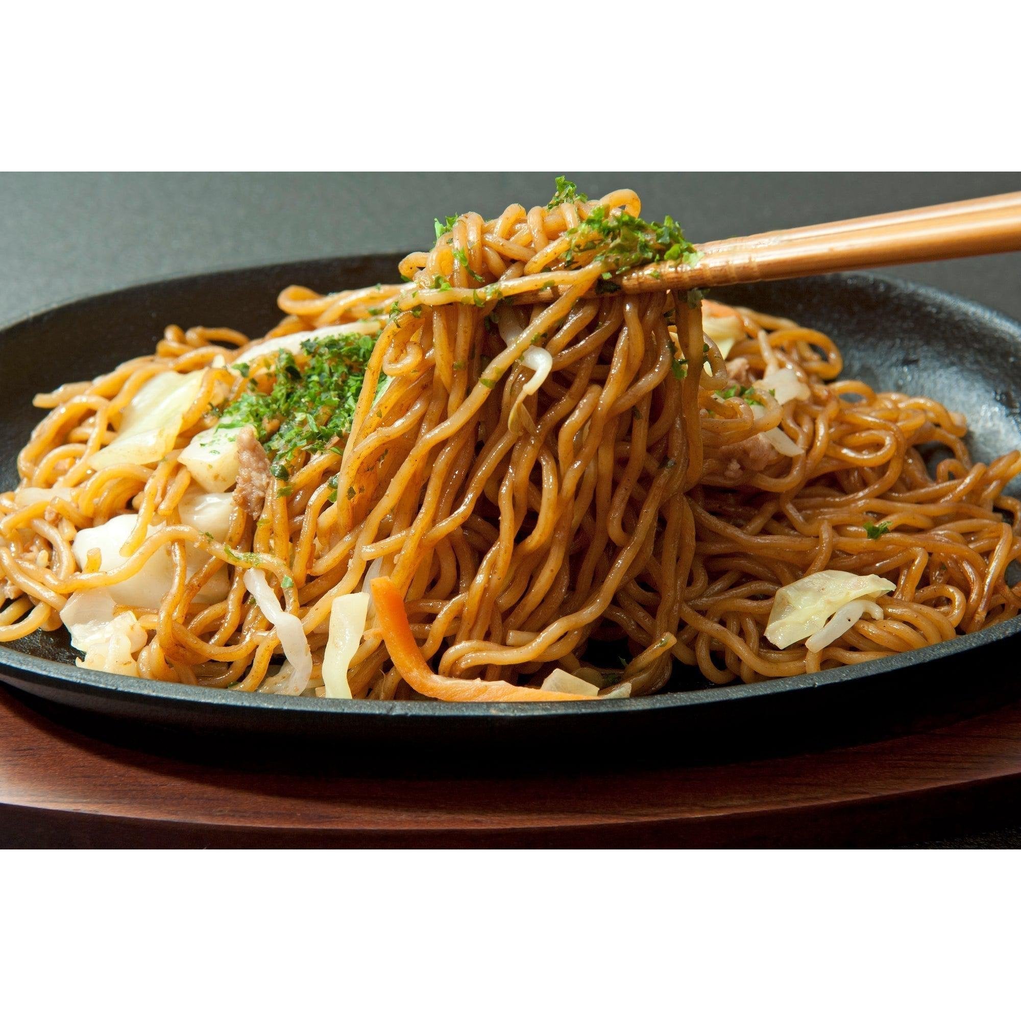 Ikenaga Cast Iron Yakisoba Sizzling Plate with Wooden Stand