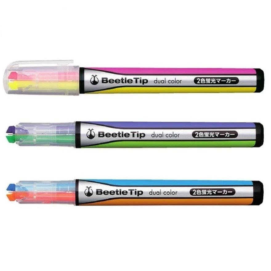 Kokuyo Beetle Tip Dual Color Highlighter Set 3 Pens 6 Vivid Colors