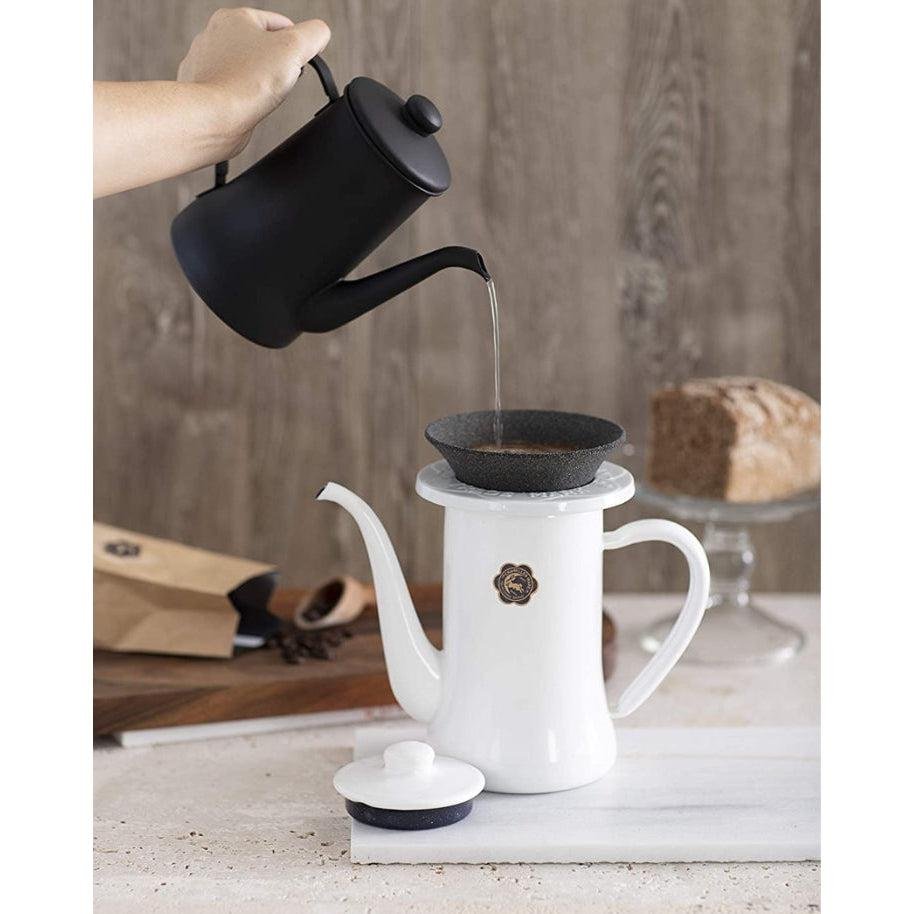 Handcrafted Tsuki Usagi Enamel Drip Coffee Slim Pot 1.2L Black