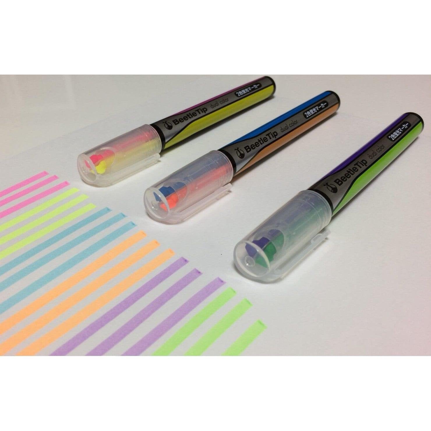 Kokuyo Beetle Tip Dual Color Highlighter Set 3 Pens 6 Vivid Colors