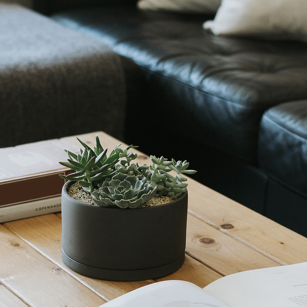 KINTO 191_ Plant Pot 170 x 100 mm, 191_ Plant Pot 170 x 100 mm in Earth Grey or Dark Grey, Glazed Earthenware With Drainage Hole, Wipe Dry and Use Indoors, Made in China, 17 x 17 x 10 cm and 1100 g, Earth Grey or Dark Grey