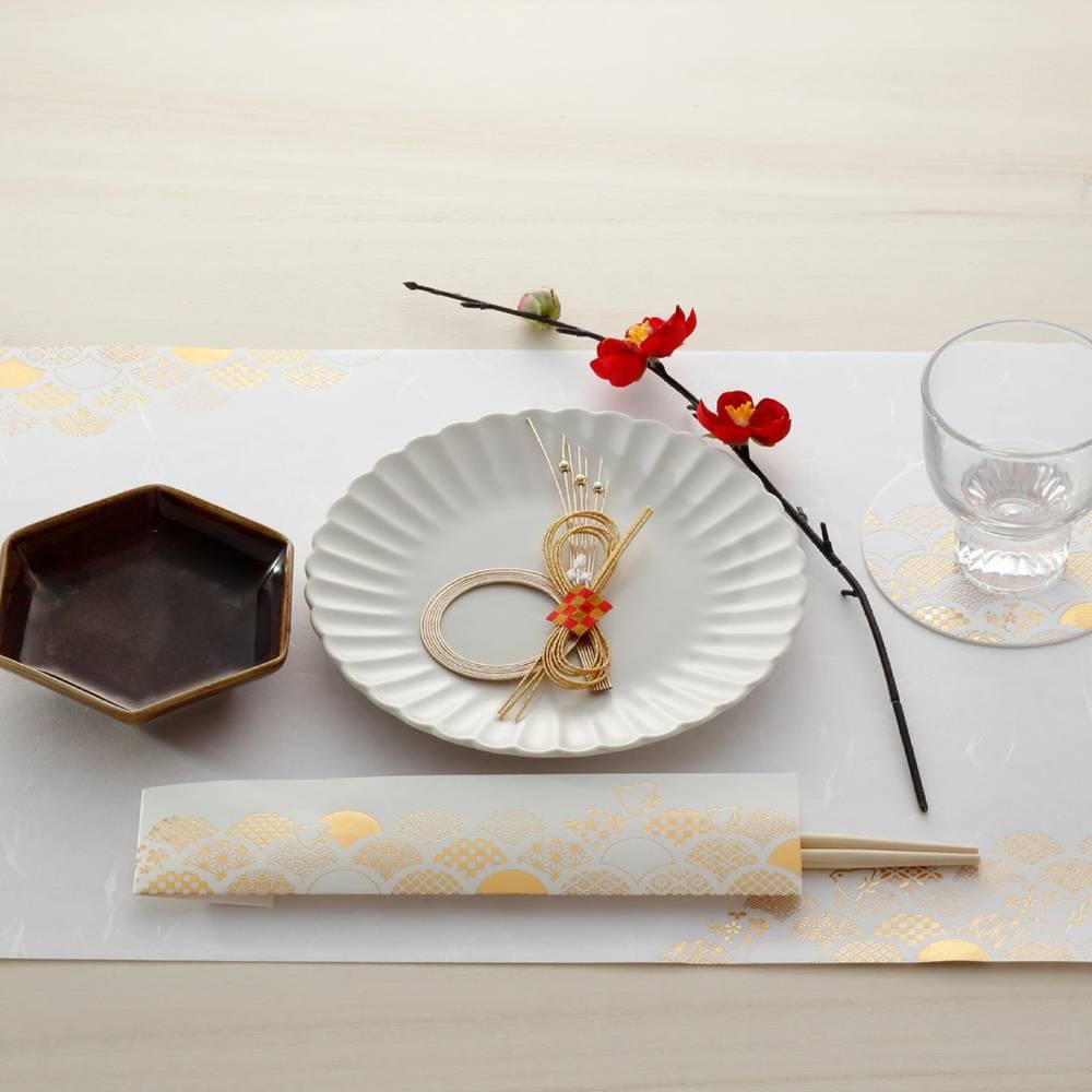Elegant Gold Foil Seigaiha Wave Paper Placemats Set of 3