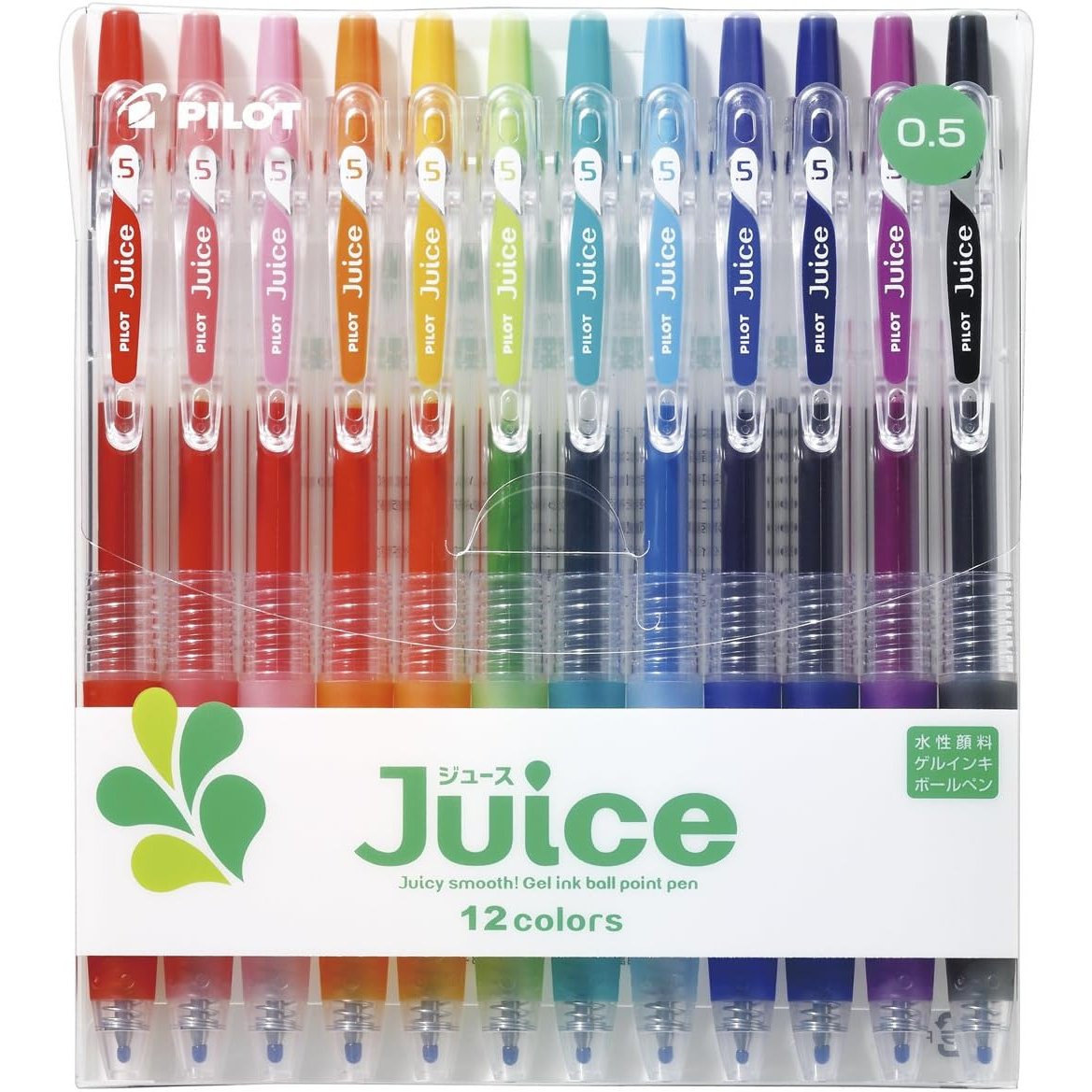 Pilot Juice Up 12-Color Gel Ink Pen Set in clear packaging showing 0.4mm ultra-fine tips