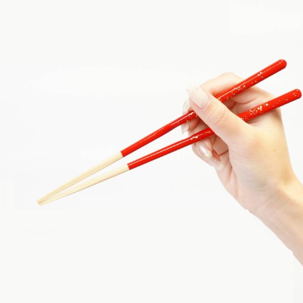 Premium Gold Glitter Red Chopsticks Non Slip Dishwasher Safe 21cm