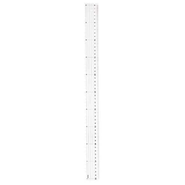 Raymay Fujii 50cm clear acrylic ruler featuring a stainless steel cutting edge and metric scale