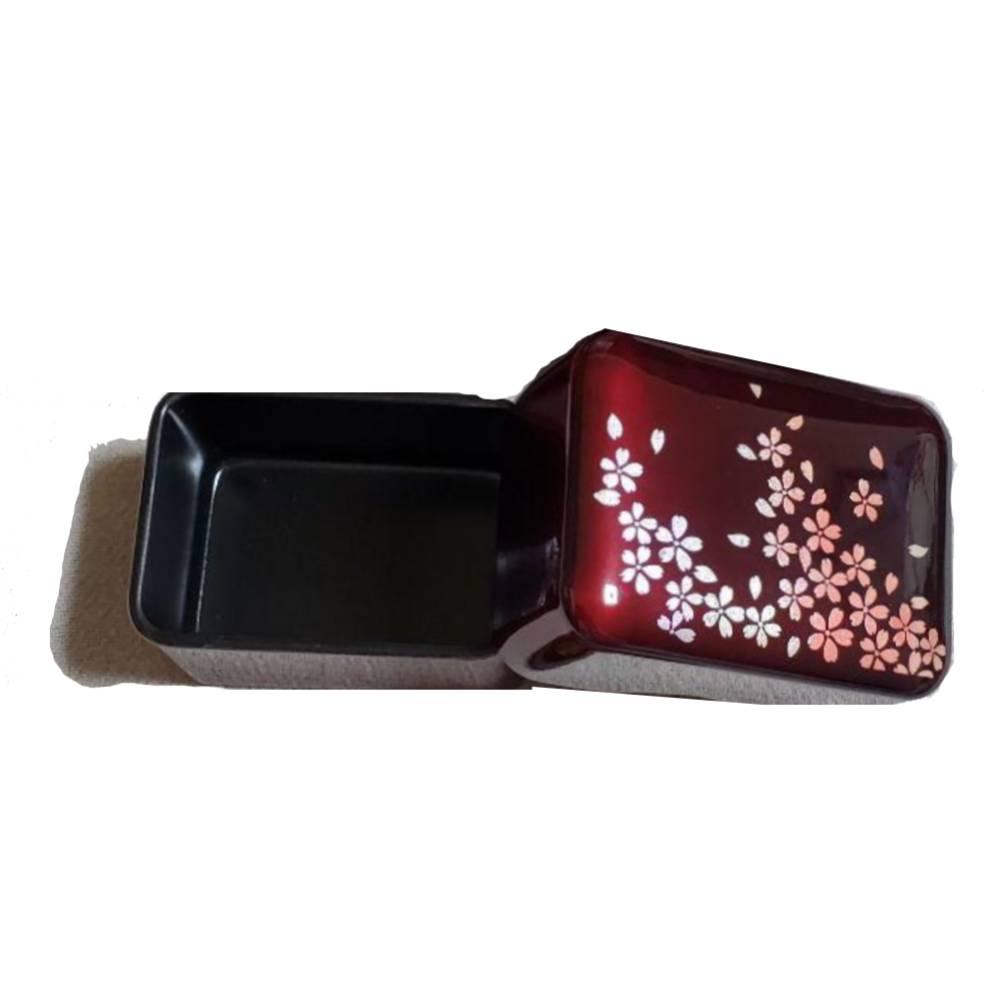 Red Lacquered Small Accessory Case with Cherry Blossom Design