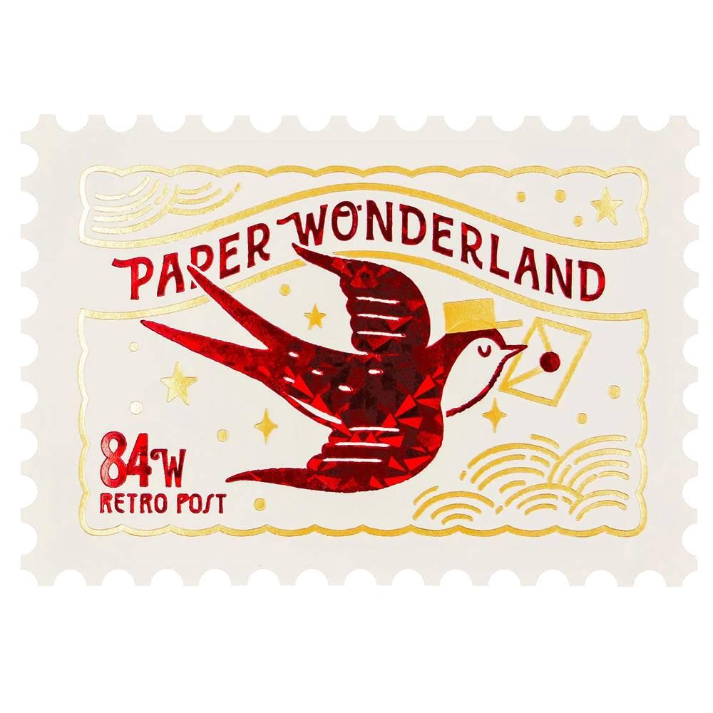 Retro Swallow Bird Foil Postcard Stamp‑Shaped Vintage Design