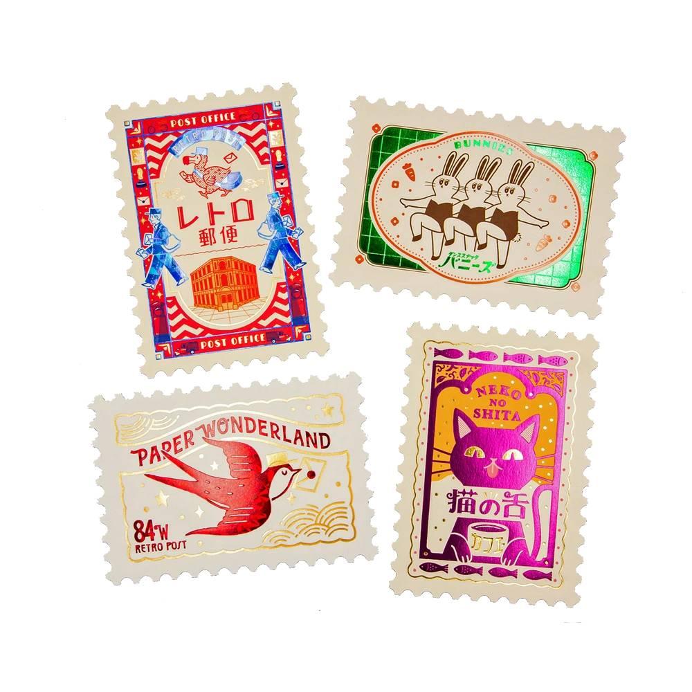 Retro Swallow Bird Foil Postcard Stamp‑Shaped Vintage Design