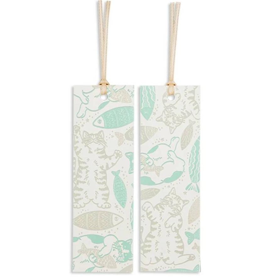 Rokkaku Foil Stamped Cat & Fish Bookmark – Elegant Design