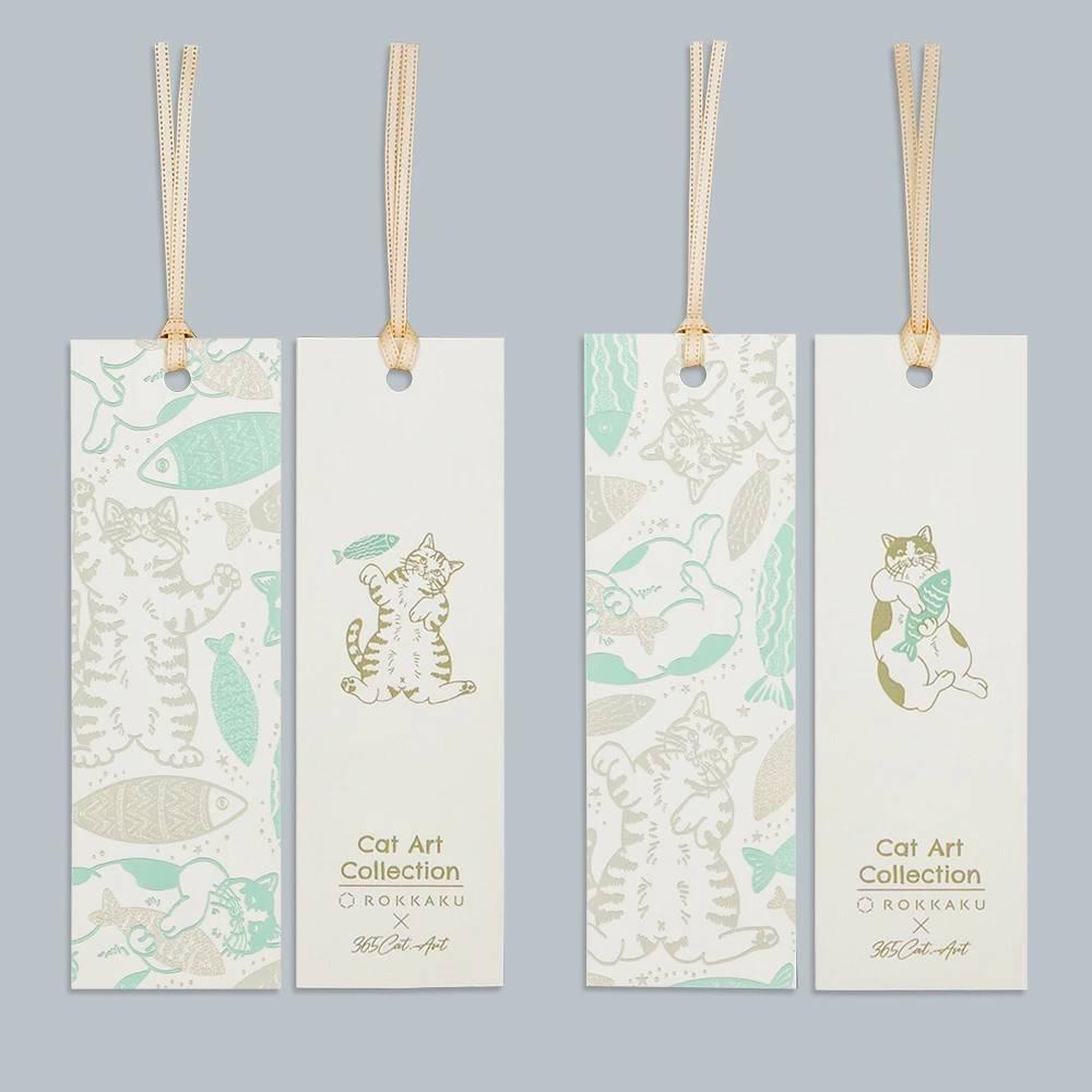 Rokkaku Foil Stamped Cat & Fish Bookmark – Elegant Design