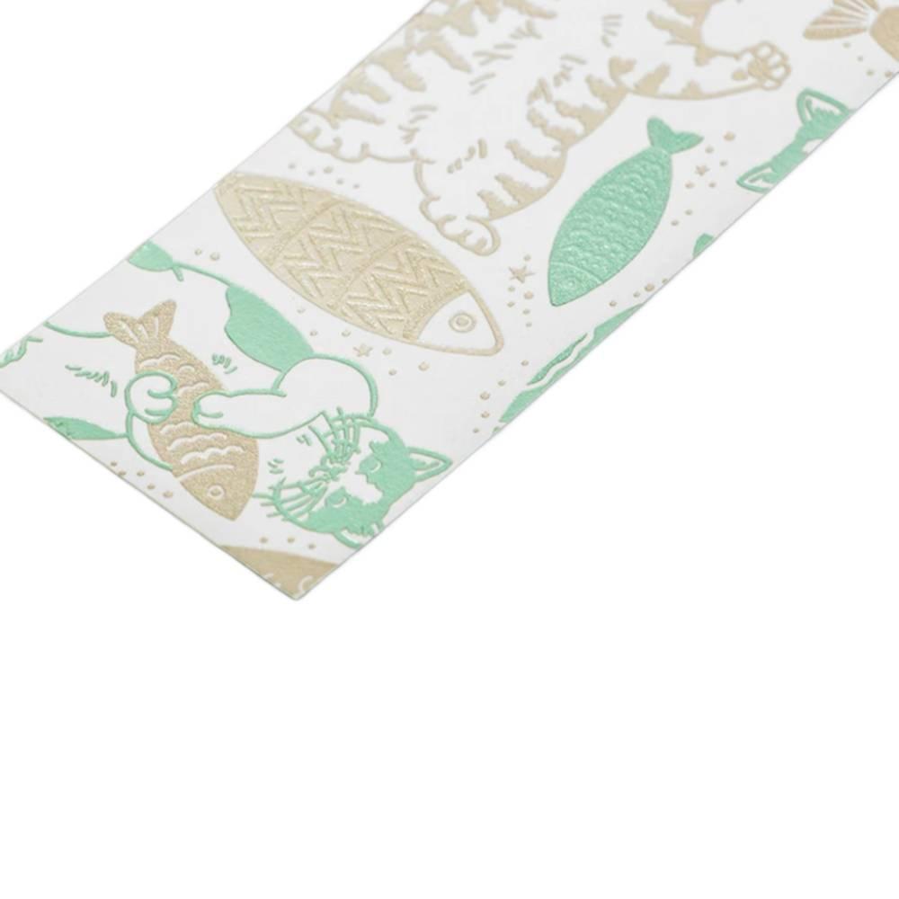 Rokkaku Foil Stamped Cat & Fish Bookmark – Elegant Design