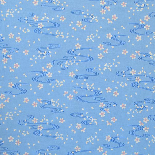 Authentic Seiran Blue Furoshiki with white floating cherry blossom patterns on 100% Japanese cotton