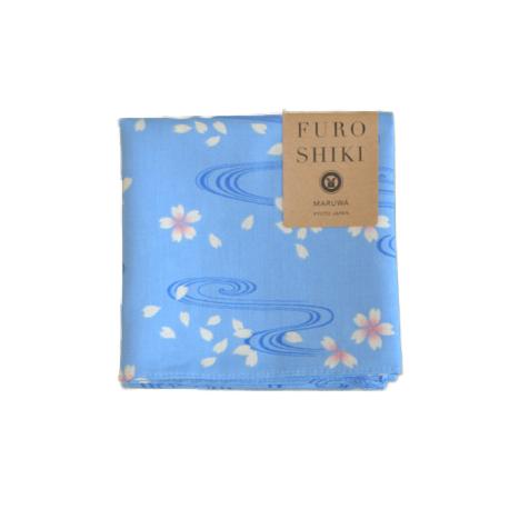Seiran Blue Floating Blossoms Furoshiki Cotton Wrapping Cloth