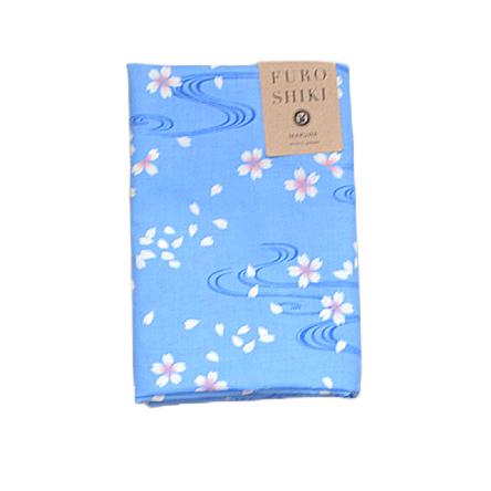 Seiran Blue Floating Blossoms Furoshiki Cotton Wrapping Cloth